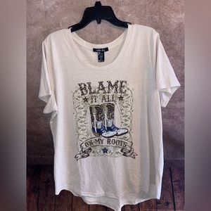 Sable Sky Blame It All On My Roots Cowboy Boots T-Shirt Womens Size 2X-NWOT